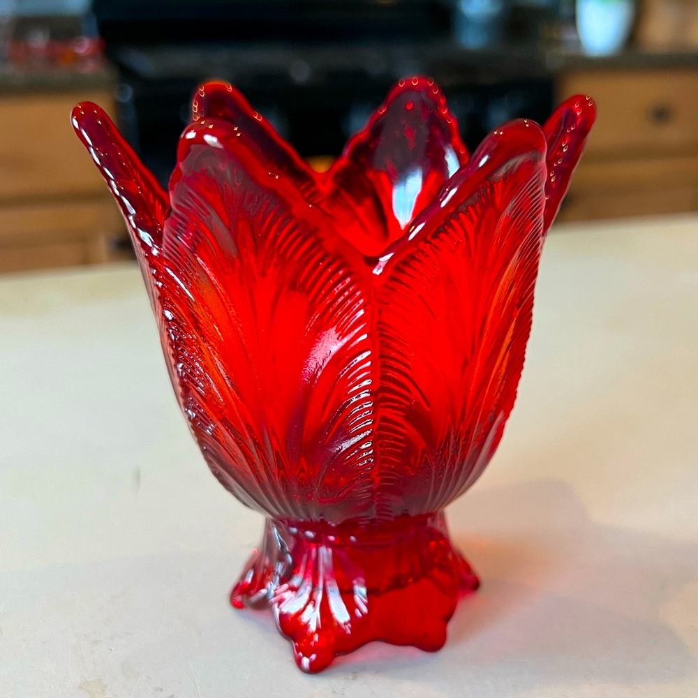 Vintage Fenton Red/Orange/Yellow 2 Way Votive Candle Holder 4.25”